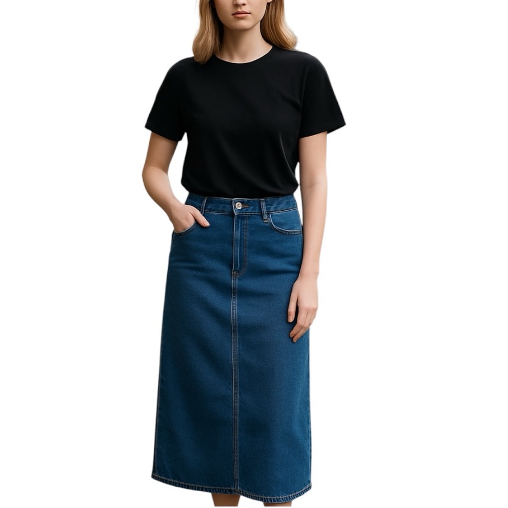 Vintage Y2K Statements Classic Blue Denim Long Midi Maxi Skirt Size 8 Prarie